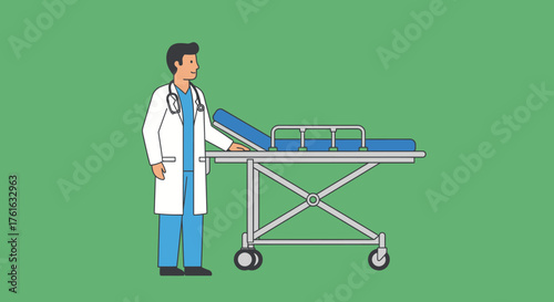 Doctor with Stretcher in Hospital Setting Illustration.