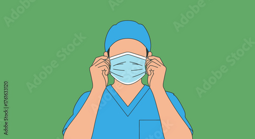 Healthcare Worker Adjusting Face Mask for Protection.