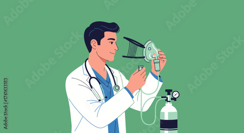 Doctor Preparing Oxygen Mask for Patient in Hospital Setting.