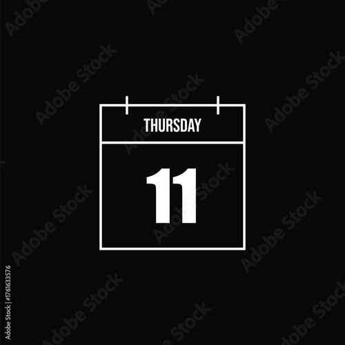 Thursday the 11th Calendar Icon Design, Minimalist Outline Illustration for Event or Reminder