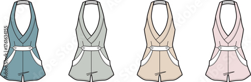 Set of four halter neck tops in different colors, showcasing a stylish and casual design with a focus on comfort and versatility for everyday wear