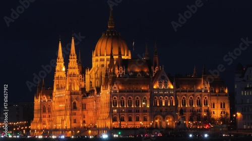4K cinematic footage of the iconic Hungarian Parliament at night - Budapest - Hungary042