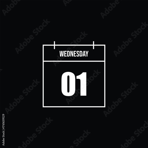 Sleek Minimalist Wednesday Calendar Icon with Bold Number 01 on Dark Background