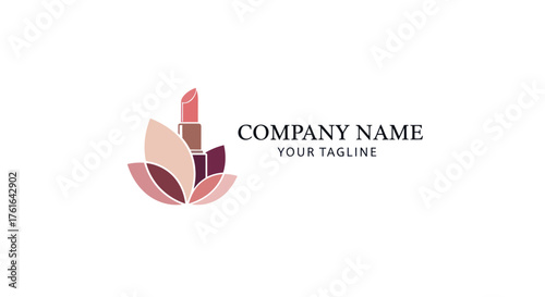 Elegant lipstick and floral petals logo for a beauty company.