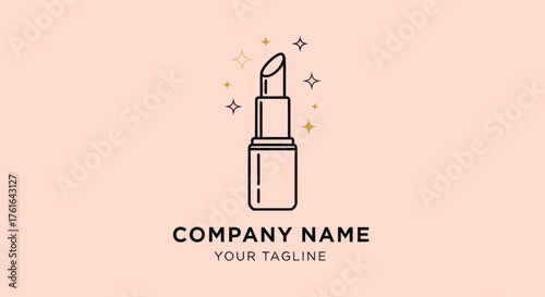 Elegant lipstick design for beauty brand logo with sparkling accents.