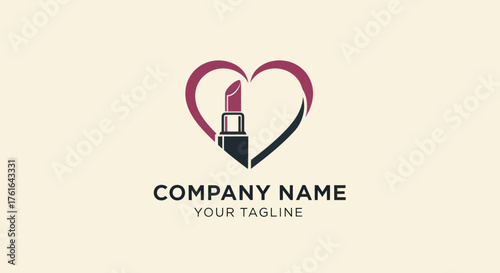 Elegant lipstick inside a heart shape, symbolizing love for beauty and cosmetics.