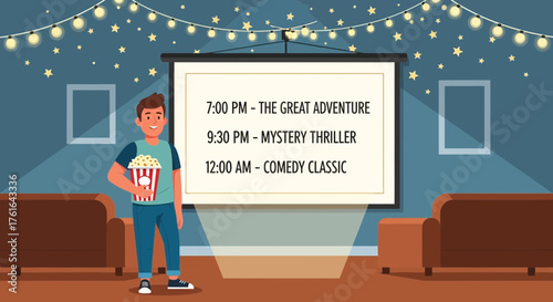 Cartoon Movie Night Featuring Classic Films with Festive Decorations and Refreshments