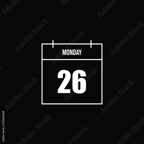 Calendar icon showing Monday the 26th, perfect for scheduling, planning, and marking important dates