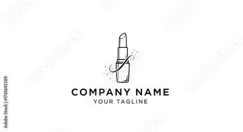 Elegant Hand-Drawn Lipstick Logo Design with Sparkle Accents.