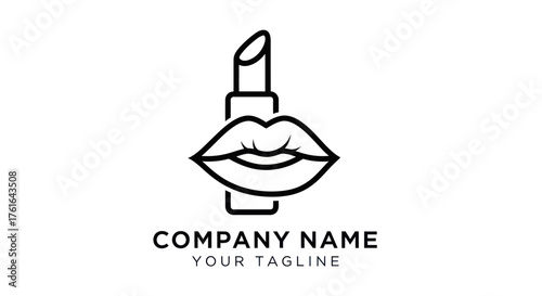 Minimalist Logo Design Featuring Lipstick and Lips for Beauty or Cosmetics Brand.
