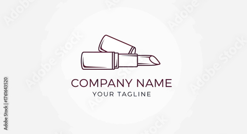 Elegant lipstick logo design for beauty brand with company name and tagline.