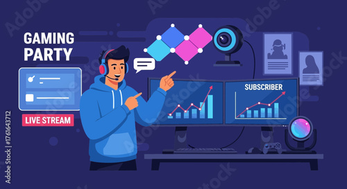 Captivating gaming streamer creating engaging content for gaming party live stream