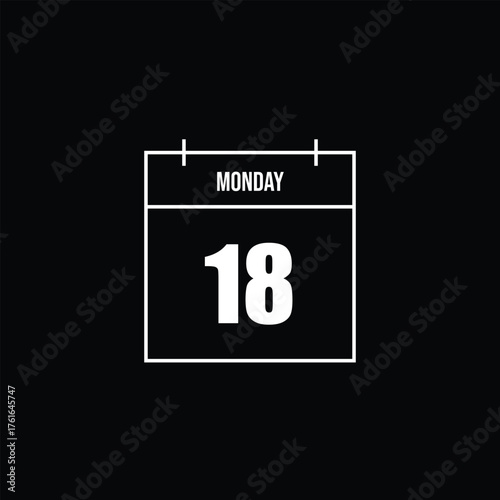 Calendar icon showing Monday the 18th on a black background