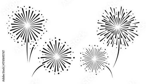 Vector art of set of four black firework bursts 