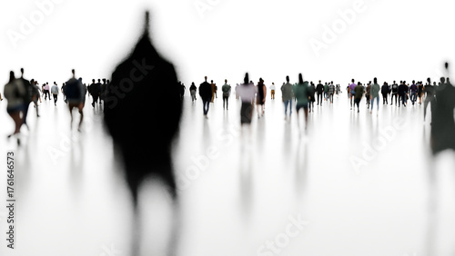 People walking toward a bright white light, representing concepts such as hope, future, and overcoming challenges. 3d render