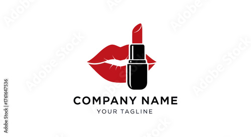 Elegant lipstick and lips logo design for beauty and cosmetics brand.