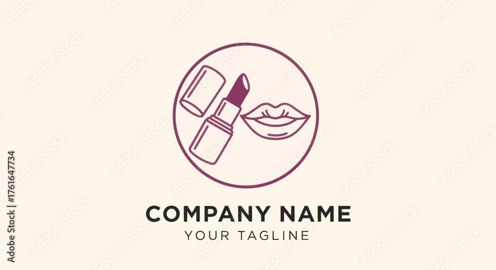 Obraz premium Elegant beauty logo featuring lipstick and lips in a minimalist design.