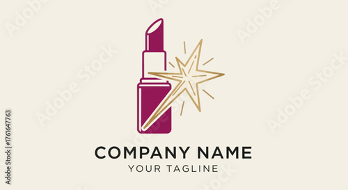 Elegant Lipstick and Star Logo Design for Beauty Brand.