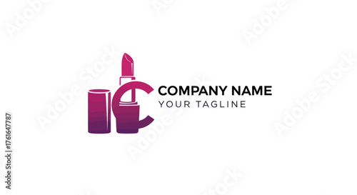 Cosmetics Logo Design with Lipstick and Bottle Elements.