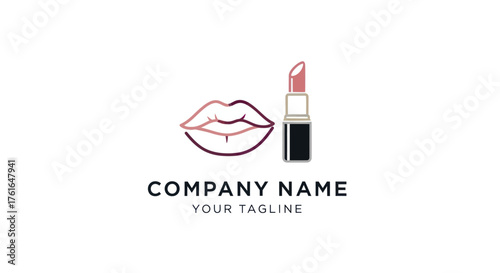 Elegant Makeup Logo Featuring Lips and Lipstick for Beauty Brand.