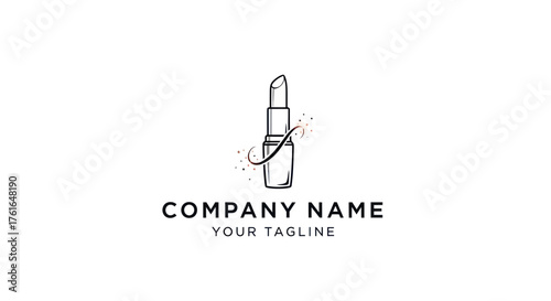Elegant Hand-Drawn Lipstick Logo Design with Sparkle Accents.