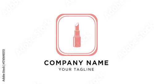 Elegant lipstick logo design for beauty brand with company name and tagline.