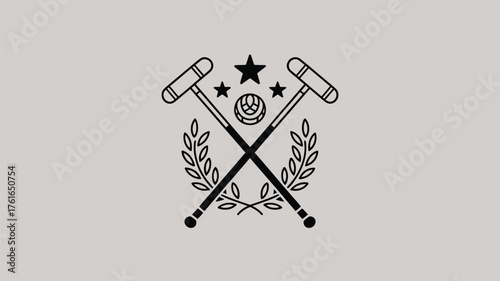 Elegant polo club crest with crossed mallets, ball, stars, and laurel wreath perfect for branding, sports teams, or exclusive event invitations