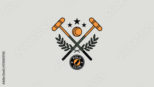 Join the Tradition Get the Polo Club Vibe with this Elegant Sporting Icon, Featuring Crossed Mallets, Ball, Stars, and Laurel Wreath Elements