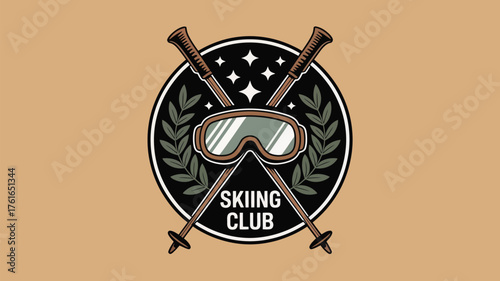 Join the Skiing Club with this cool logo featuring goggles and crossed skis, perfect for winter sports enthusiasts and snowy adventures