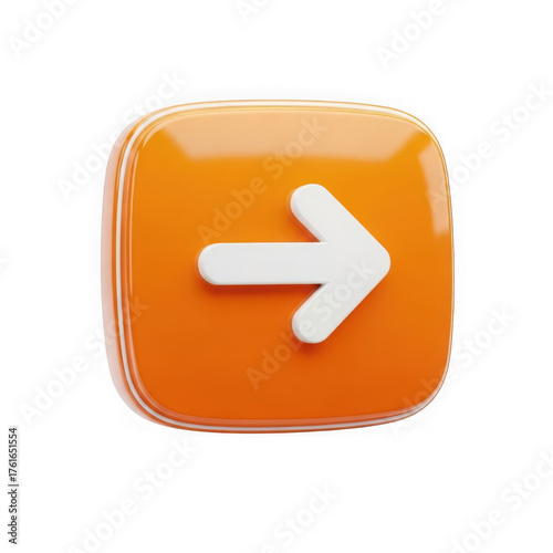 3d orange square button with white right arrow isolated on transparent background