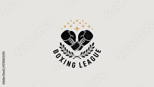 Dynamic boxing league emblem for powerful sports branding and competitive spirit, featuring crossed gloves and laurel wreath for a winning aesthetic