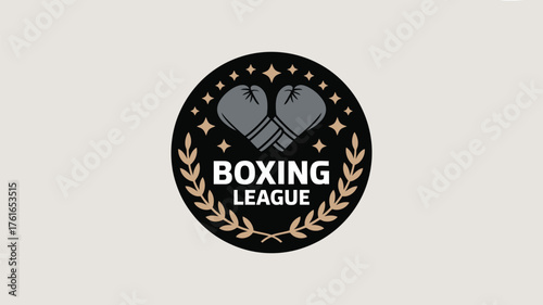 Exciting boxing league logo with gloves and laurel wreath for promotional materials or sports branding, conveying power and competition with a premium feel