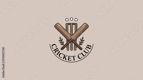 Stylish cricket club logo with bats and wickets, perfect for sports teams or brands looking for a classic and dynamic sporting design element