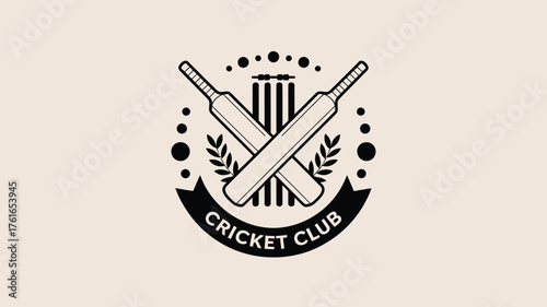 Elegant cricket club logo design with bats and wickets, perfect for sports branding or team merchandise, creating a sense of tradition and athleticism