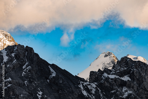 The Gran Zebrù peak in the Ortles massif, Alps landscape at sunset