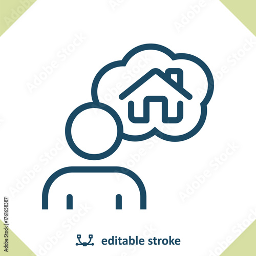 Home Owner Icon. Man, Realtor, Thinking, Real Estate, House, Home, Thought Bubble