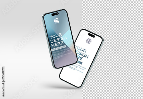Two Isolated Smartphones On White With Shadows Mockup