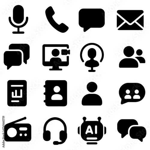Communication Icons: A collection of various communication icons representing different modes and tools for conveying messages, encompassing a broad spectrum of digital and interpersonal connection.