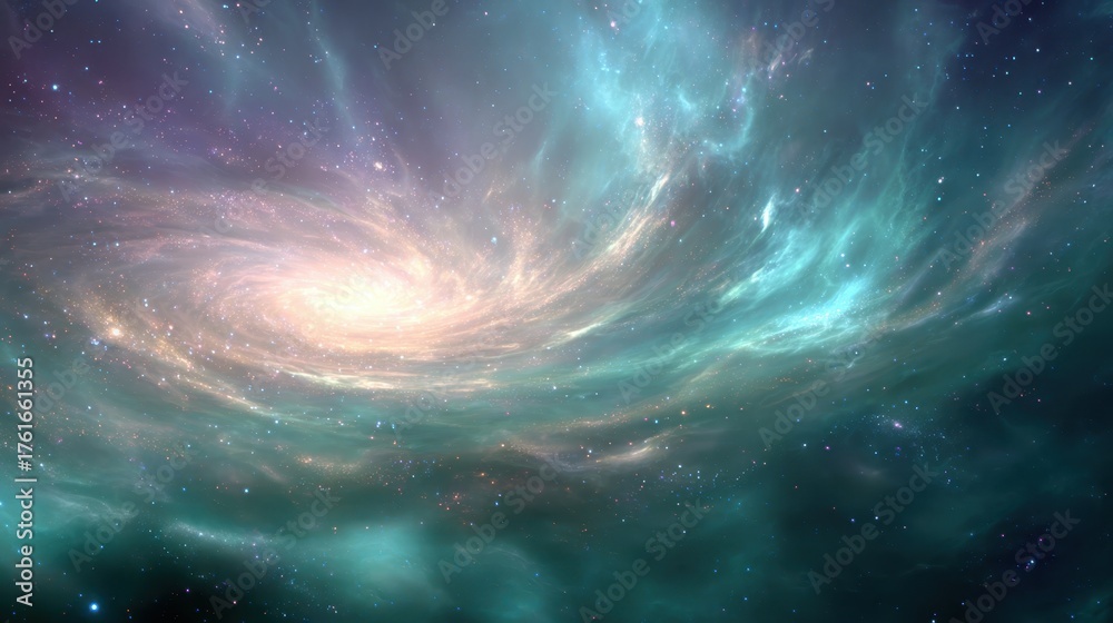 Fototapeta premium Swirling galaxy with vibrant colors in deep space revealing cosmic beauty