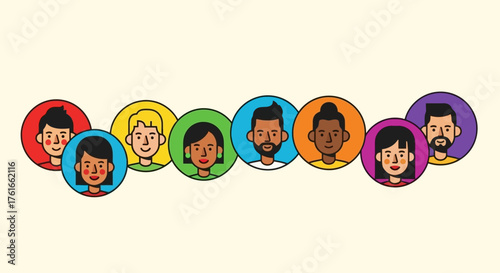 Diverse group of people avatars with various skin tones and hairstyles, showcasing inclusivity and community