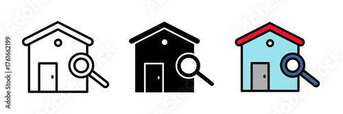 Home inspection icon set in flat vector illustration, created in outline, filled, and color style. Ideal for real estate, property evaluation, construction, safety, and home maintenance design concept