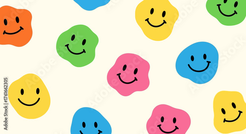 Colorful Smiley Face Blob Pattern Background for Cheerful Design