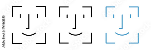 Face ID icon set in flat vector illustration, designed in outline, filled, and color style. Ideal for security, facial recognition, authentication, privacy, and digital identity design concepts.