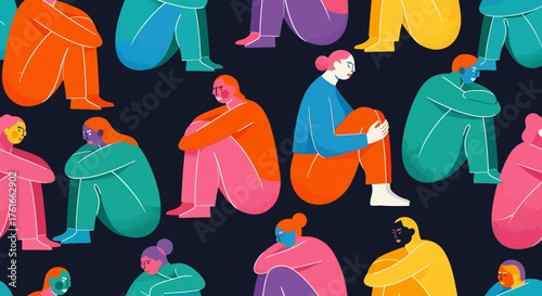 Illustration of People with Depression in Varied Poses and Colors