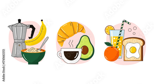 Breakfast Food Icons A Colorful Collection of Morning Meal Essentials