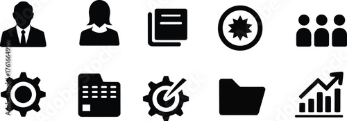icon set business management user profile document gear folder analytics chart team interface symbols