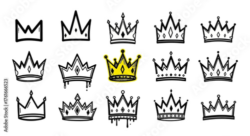 Collection of Hand-Drawn Crowns in Vector Format for Design Projects