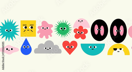 Whimsical Collection of Cartoon Characters with Varied Emotions