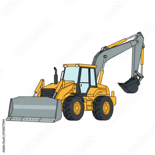 A combination of a bulldozer and an excavator in one vehicle. Isolated on a white background.