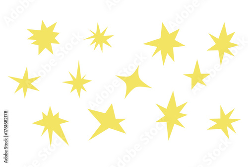Stars, colored sketches, crayon and pencil textured drawings set. Hand-drawn chalk doodle sparkles, twinkle shapes.